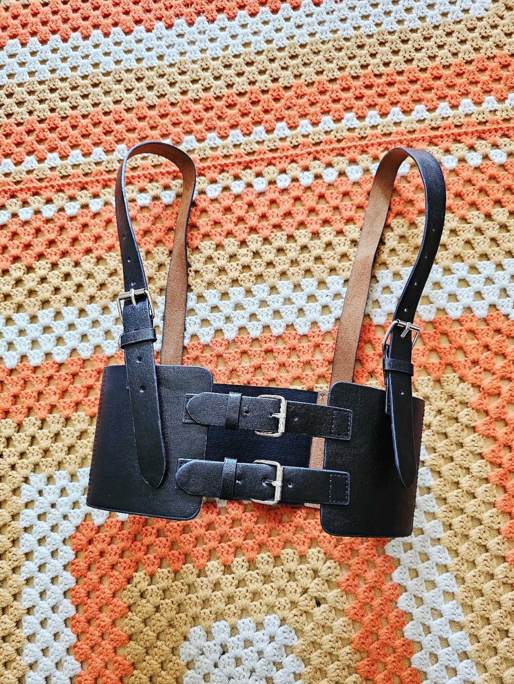 Black Waist Harness Belt Faux Leather Elastic Back Goth Alt Fashion